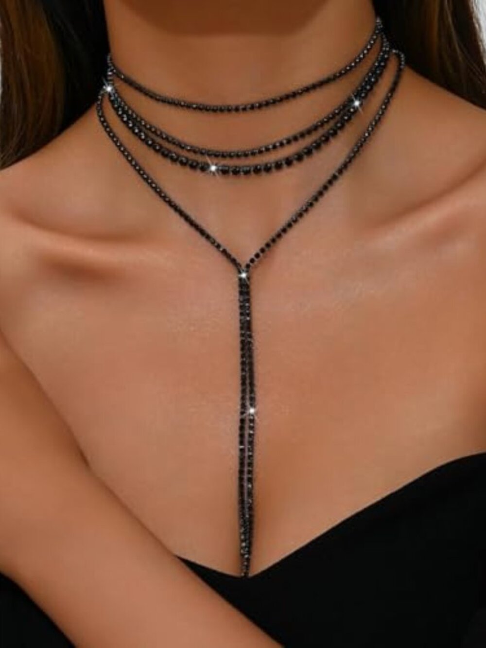 New - Layered Rhinestone Necklaces for Women Boho‎ Fashion Y Long Neckalce Prom